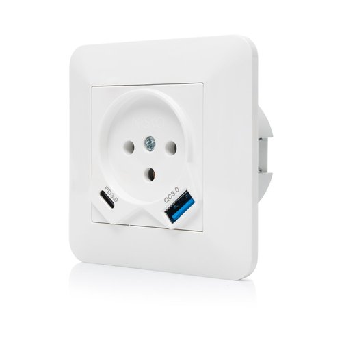 שקע כוח עם מטען USB כפול מהיר TYPE C+A PD במארז בליסטר